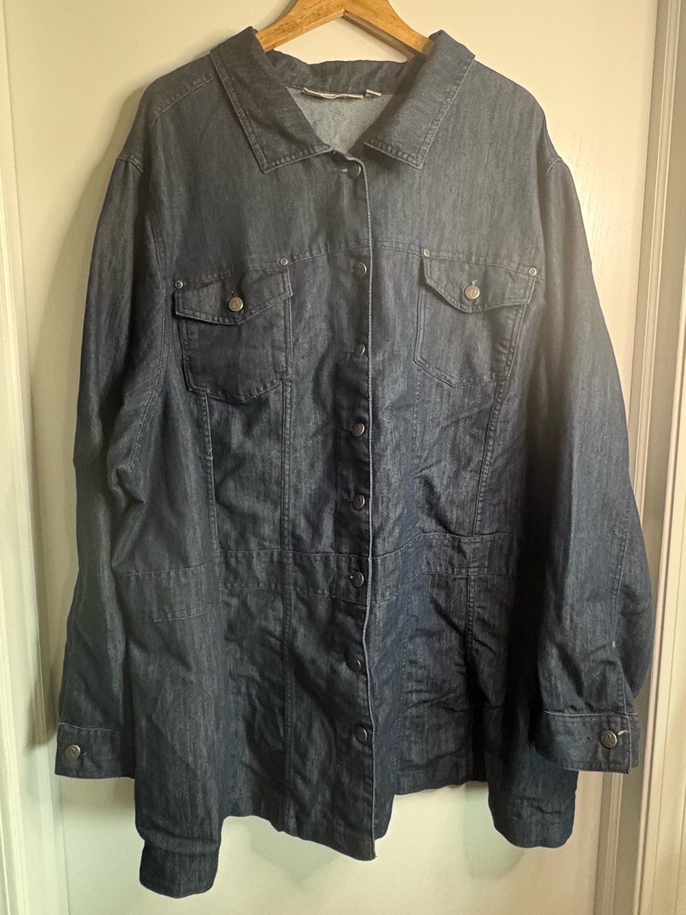 Roaman's Sz 32W Denim Button Front Chore Jacket Long Sleeve Pockets Barn Coat
